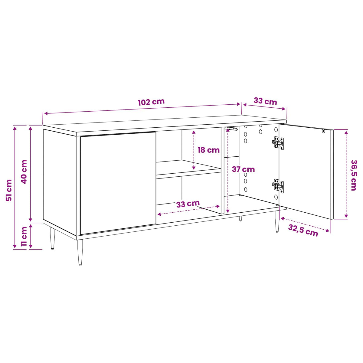 Wooden TV Stand 102cm Wide With 2 Doors And Raised Feet - Ommen