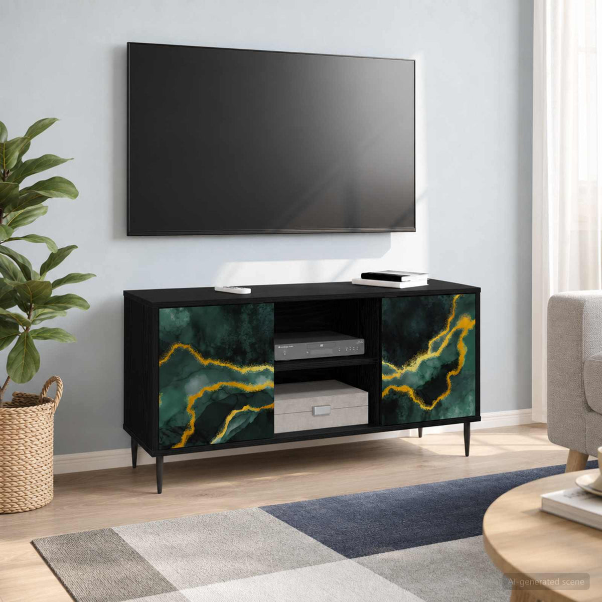 Wooden TV Stand 102cm Wide With 2 Doors And Raised Feet - Wijhe