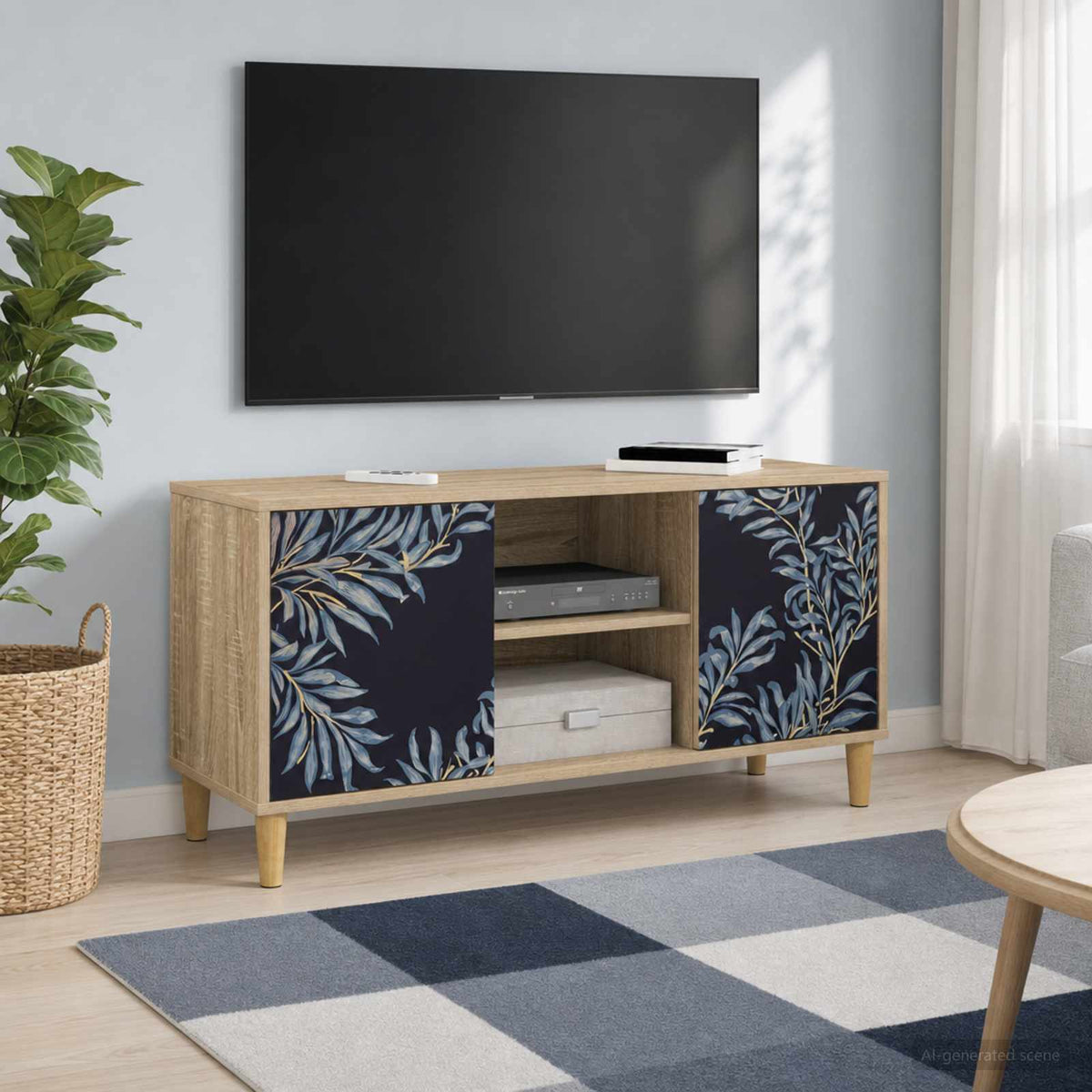 Wooden TV Stand 102cm Wide With 2 Doors - Dokkum