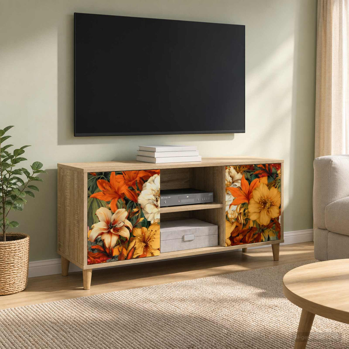 Wooden TV Stand 102cm Wide With 2 Doors - Gennep