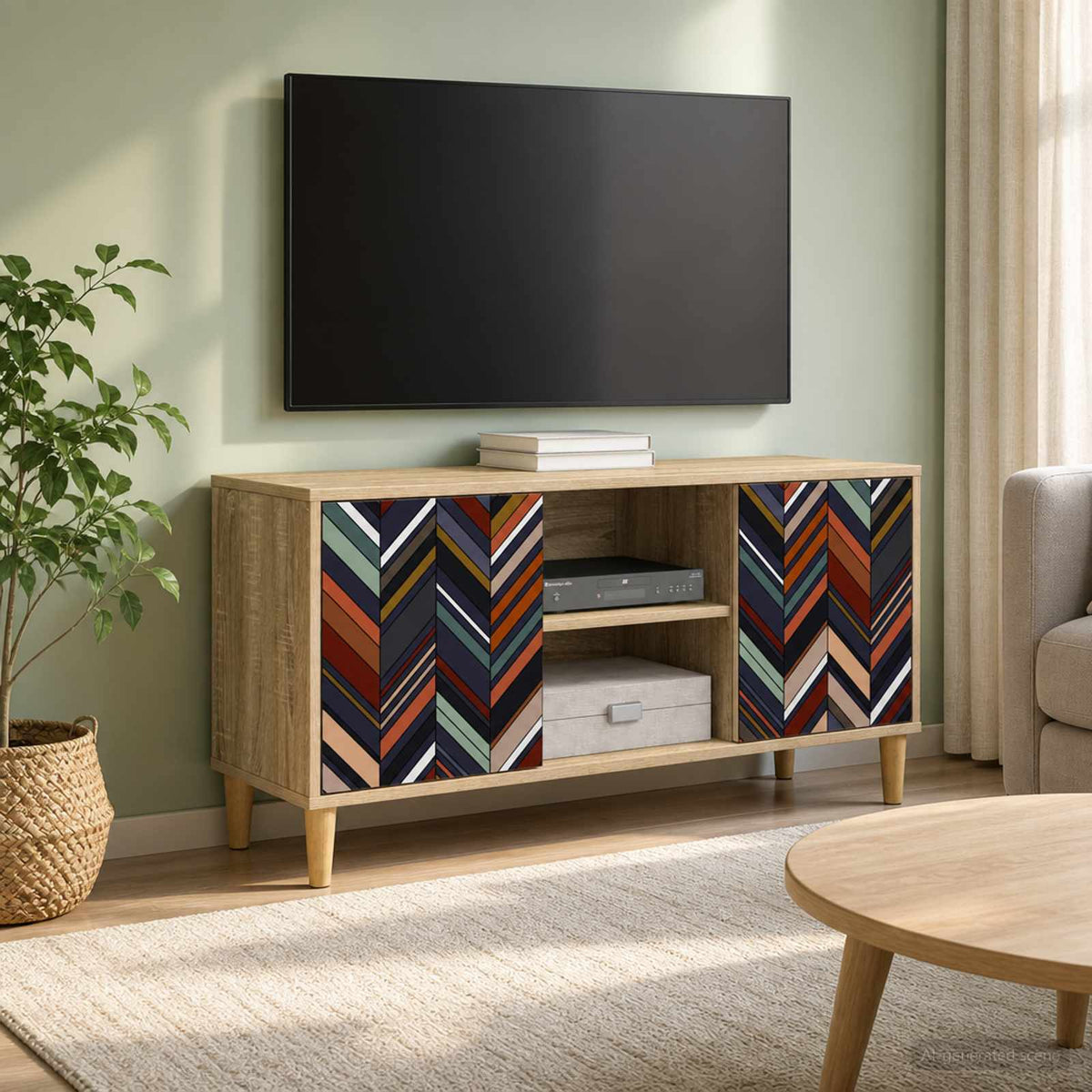 Wooden TV Stand 102cm Wide With 2 Doors - Ommen