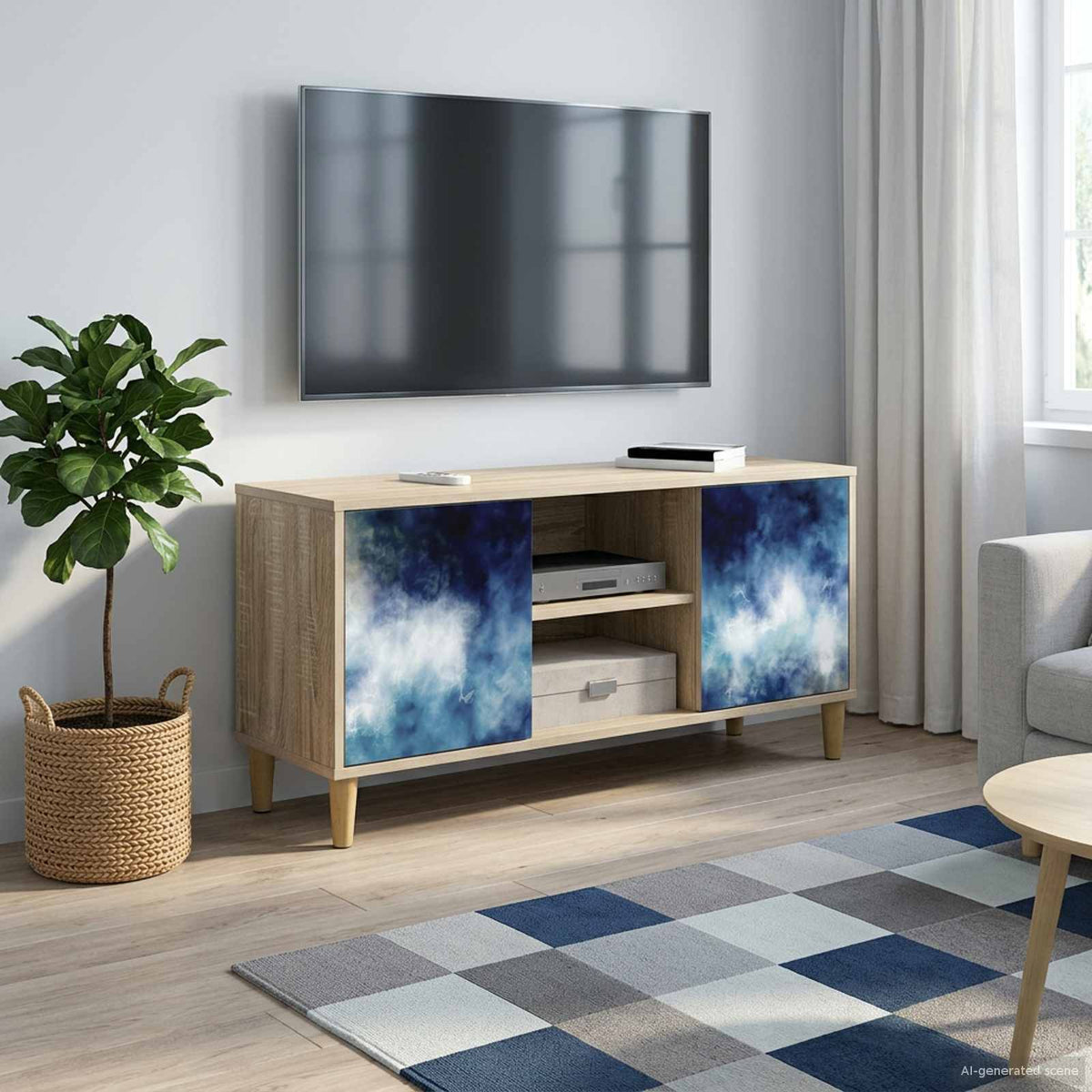 Wooden TV Stand 102cm Wide With 2 Doors - Raalte