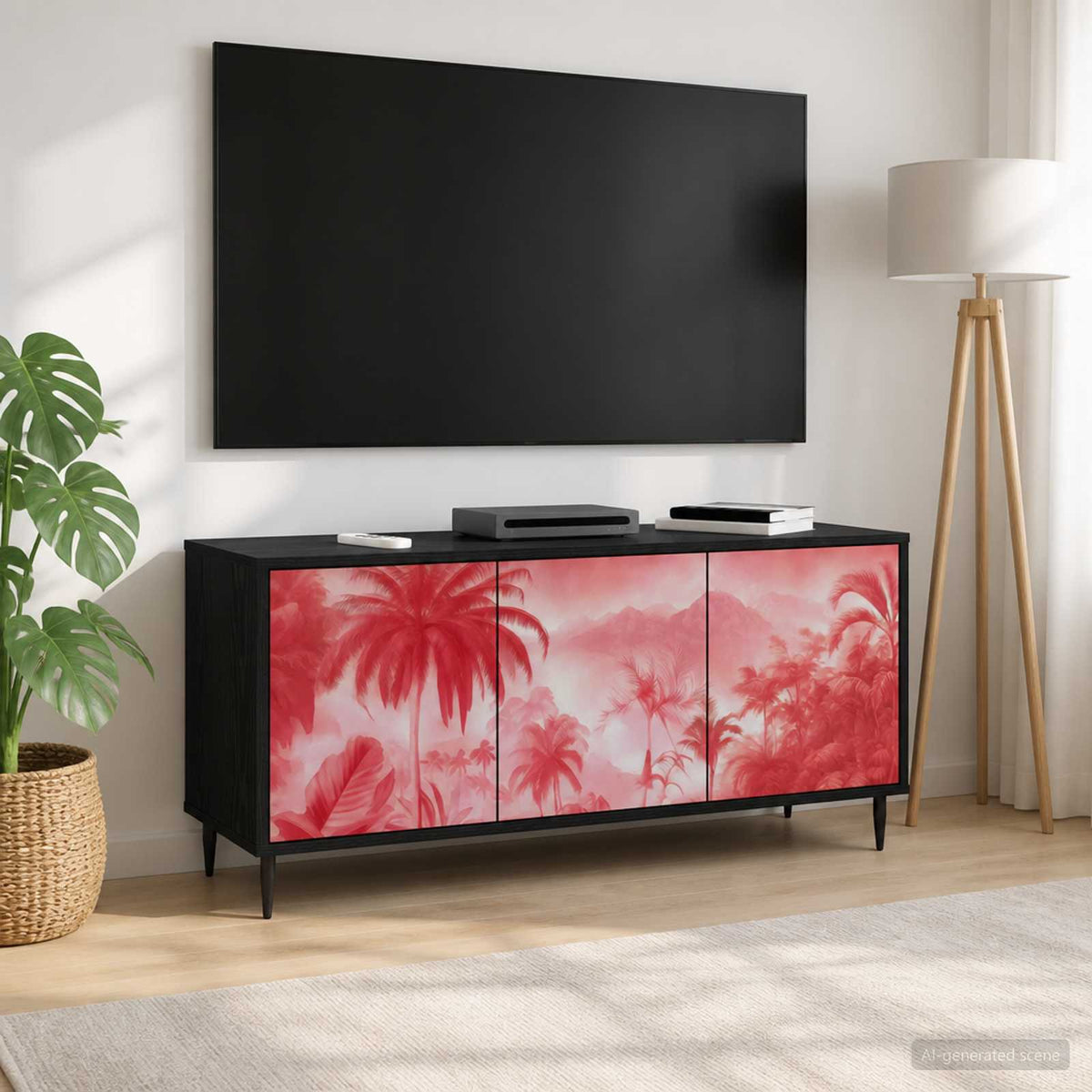 Wooden TV Stand 102cm Wide With 3 Doors And Raised Feet - Aachen
