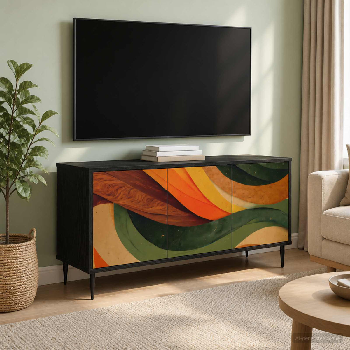 Wooden TV Stand 102cm Wide With 3 Doors And Raised Feet - Bonn