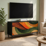 Wooden TV Stand 102cm Wide With 3 Doors And Raised Feet - Bonn