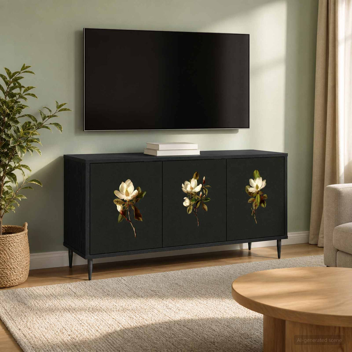 Wooden TV Stand 102cm Wide With 3 Doors And Raised Feet - Bremen