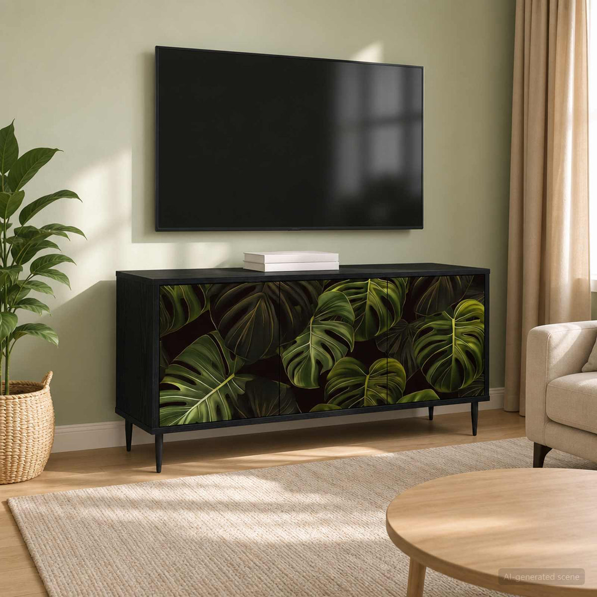 Wooden TV Stand 102cm Wide With 3 Doors And Raised Feet - Elburg