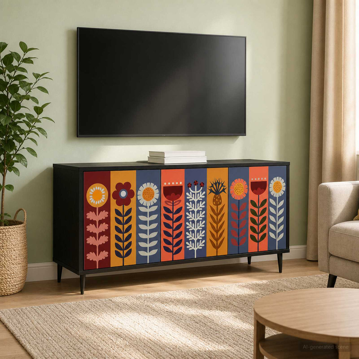 Wooden TV Stand 102cm Wide With 3 Doors And Raised Feet - Essen