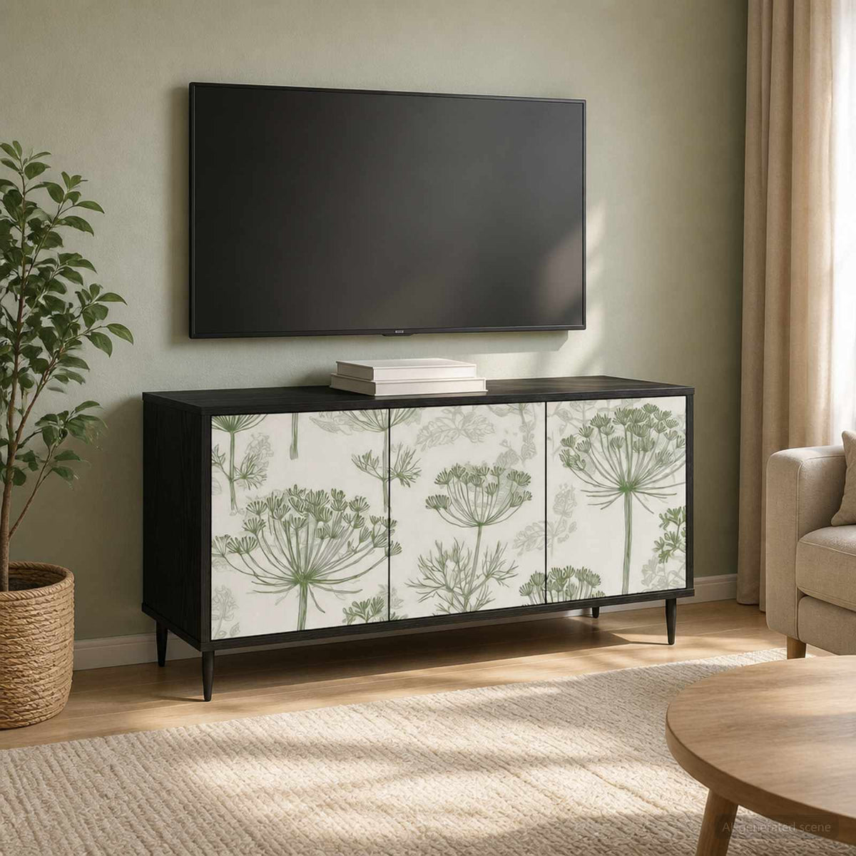 Wooden TV Stand 102cm Wide With 3 Doors And Raised Feet - Gotha