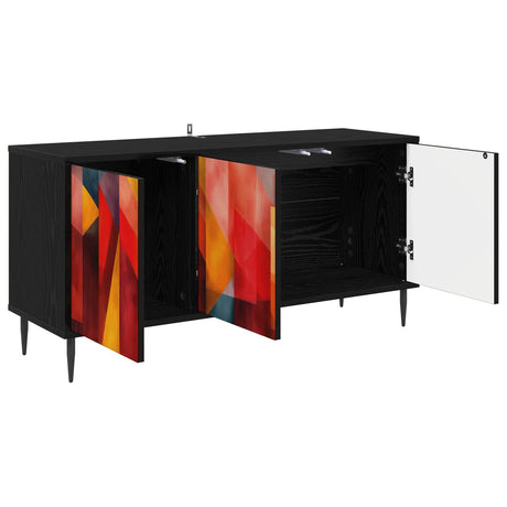 Wooden TV Stand 102cm Wide With 3 Doors And Raised Feet - Heesch