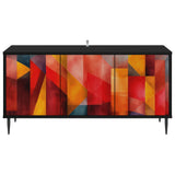 Wooden TV Stand 102cm Wide With 3 Doors And Raised Feet - Heesch