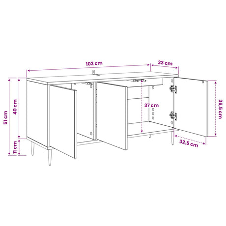 Wooden TV Stand 102cm Wide With 3 Doors And Raised Feet - Ommen