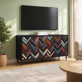 Wooden TV Stand 102cm Wide With 3 Doors And Raised Feet - Ommen