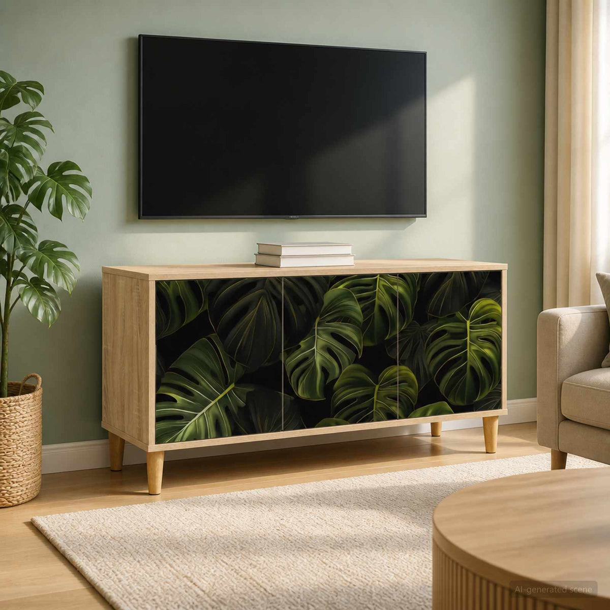 Wooden TV Stand 102cm Wide With 3 Doors - Elburg