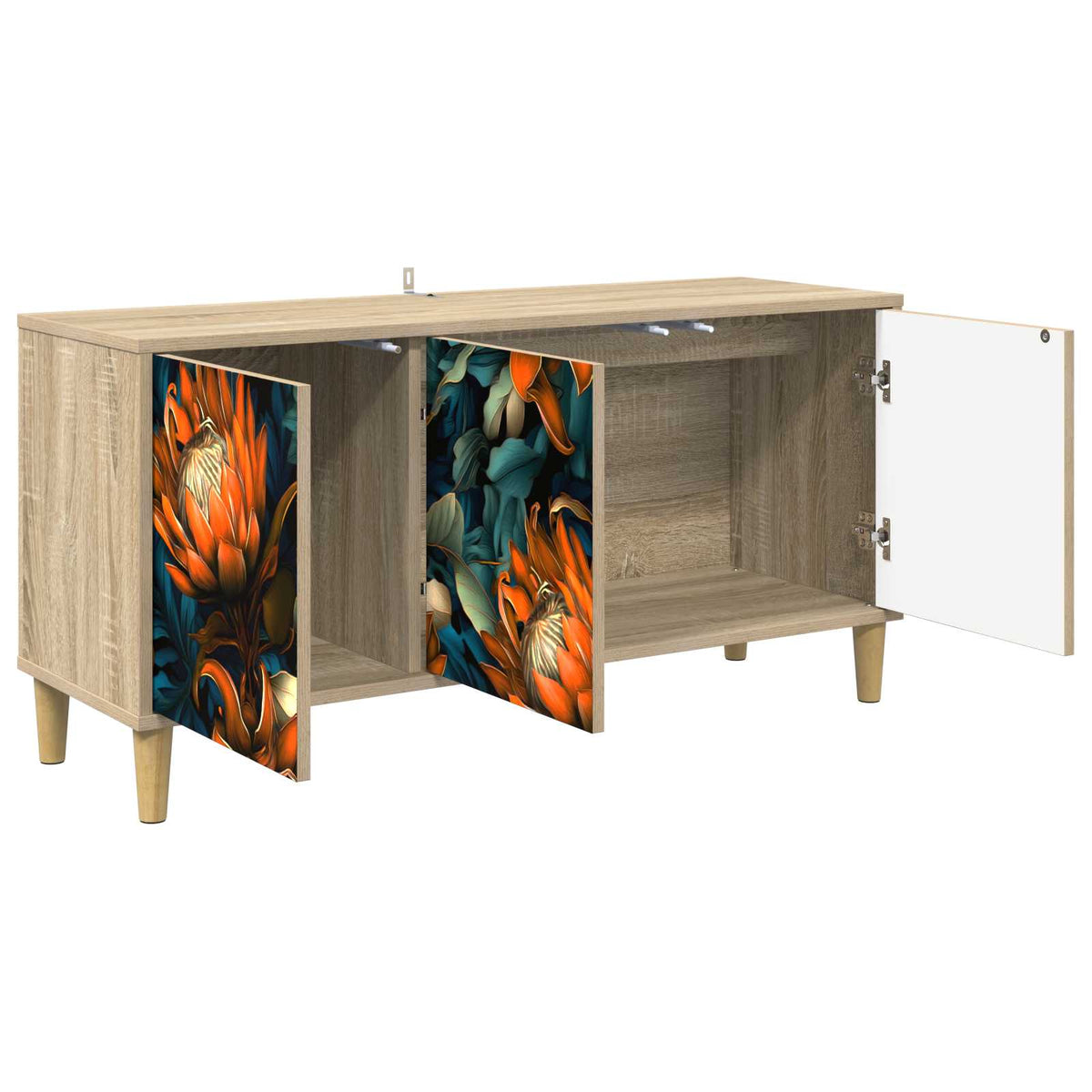 Wooden TV Stand 102cm Wide With 3 Doors - Lochem