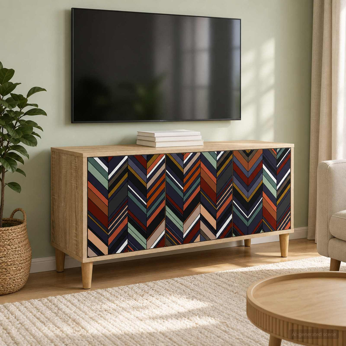 Wooden TV Stand 102cm Wide With 3 Doors - Ommen