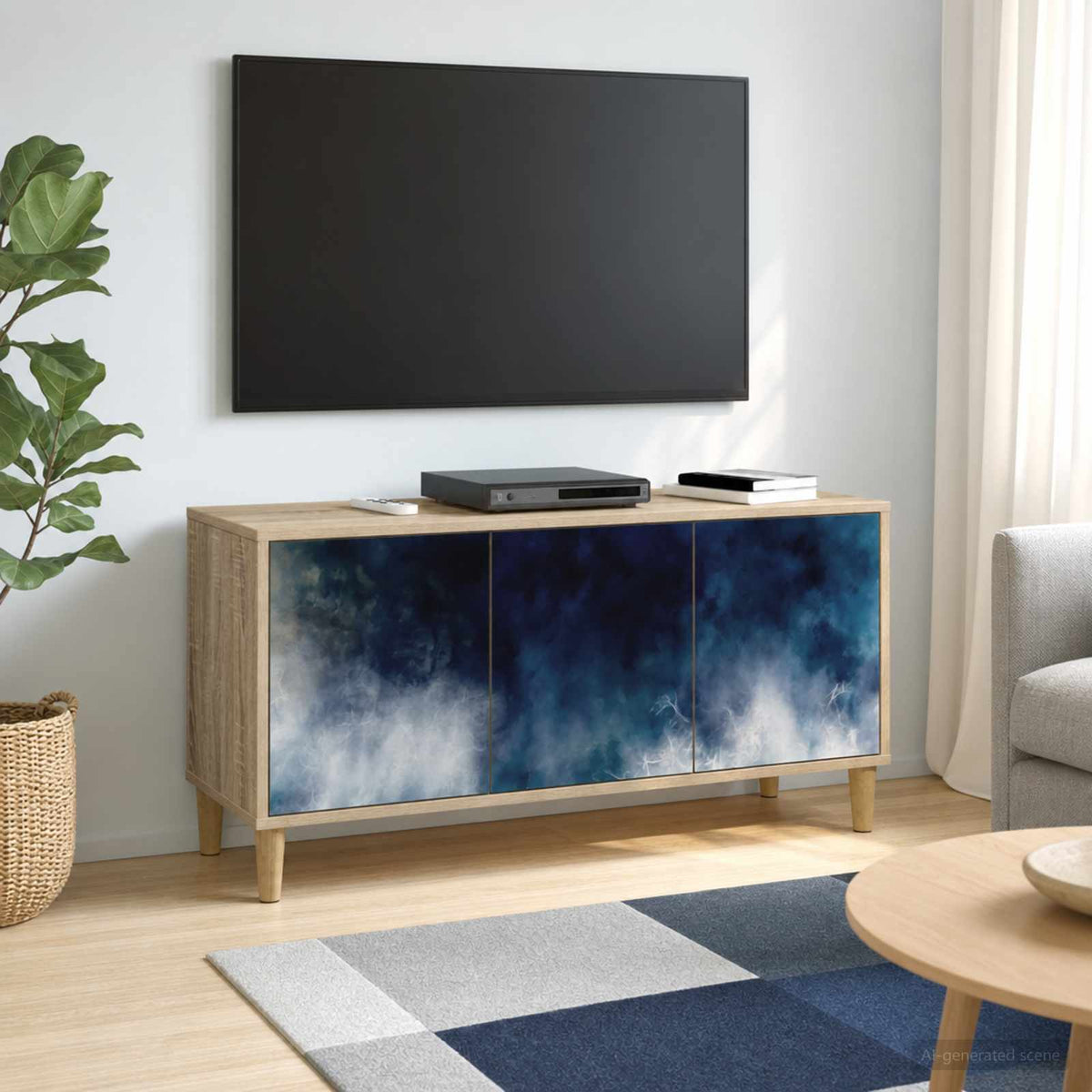 Wooden TV Stand 102cm Wide With 3 Doors - Raalte