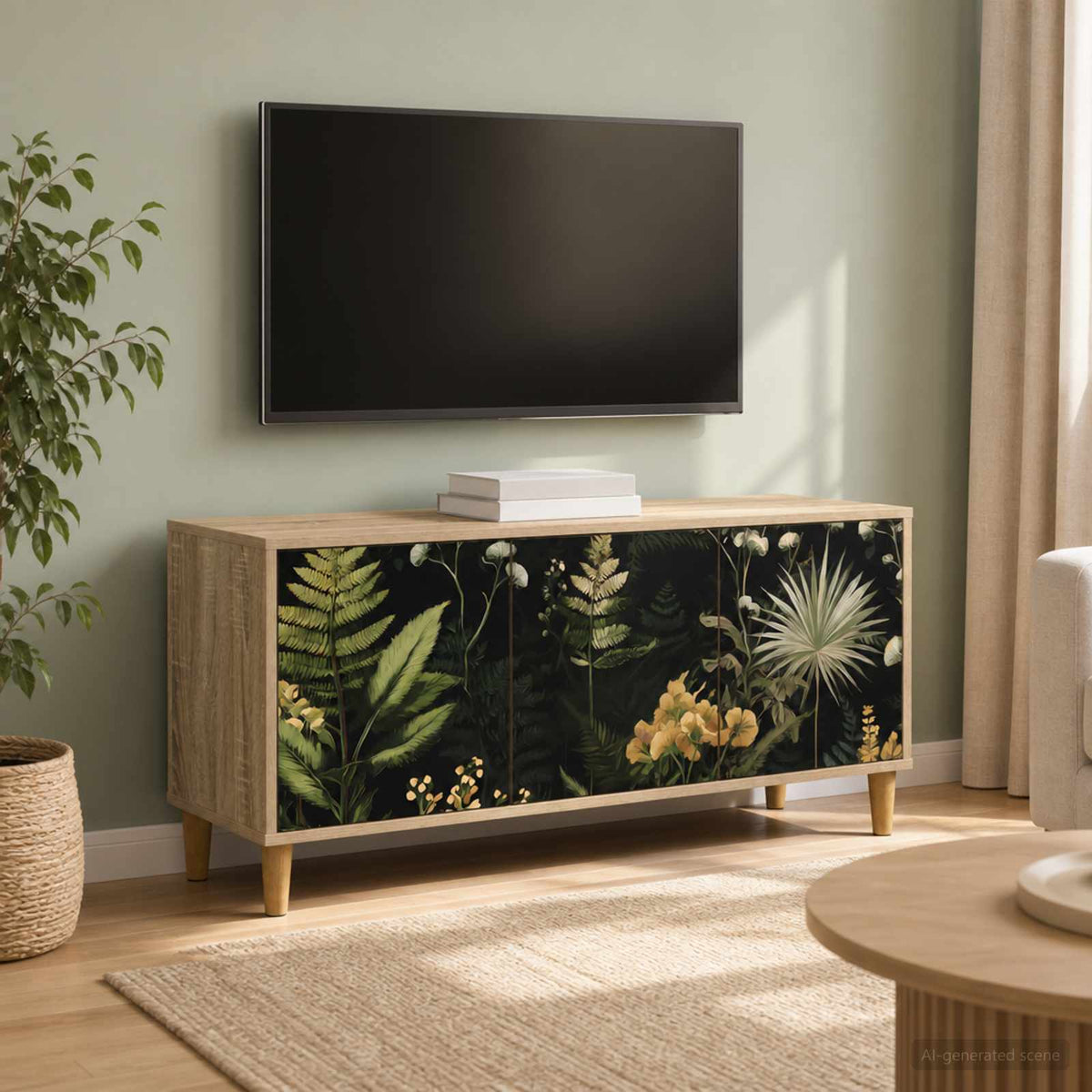 Wooden TV Stand 102cm Wide With 3 Doors - Rhenen