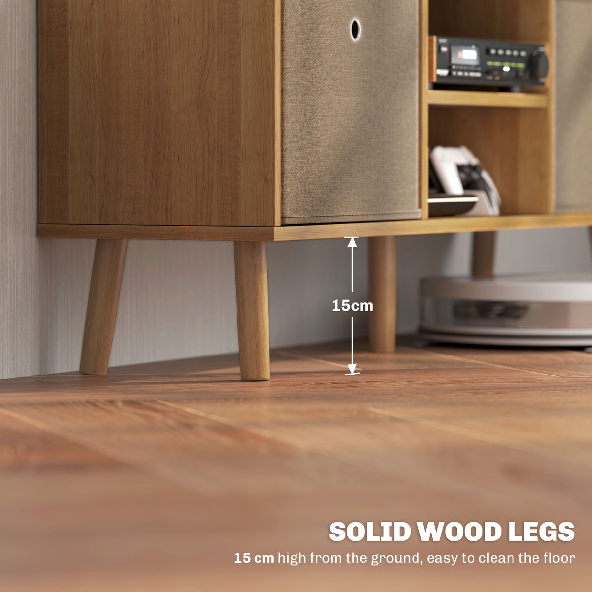 Wooden TV Stand 110cm Wide With Foldable Drawers - Velmora