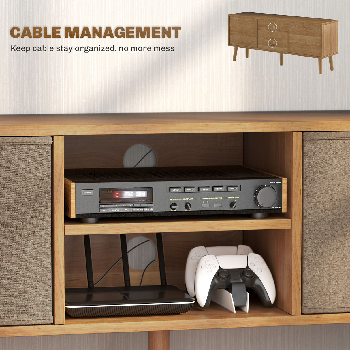 Wooden TV Stand 110cm Wide With Foldable Drawers - Velmora