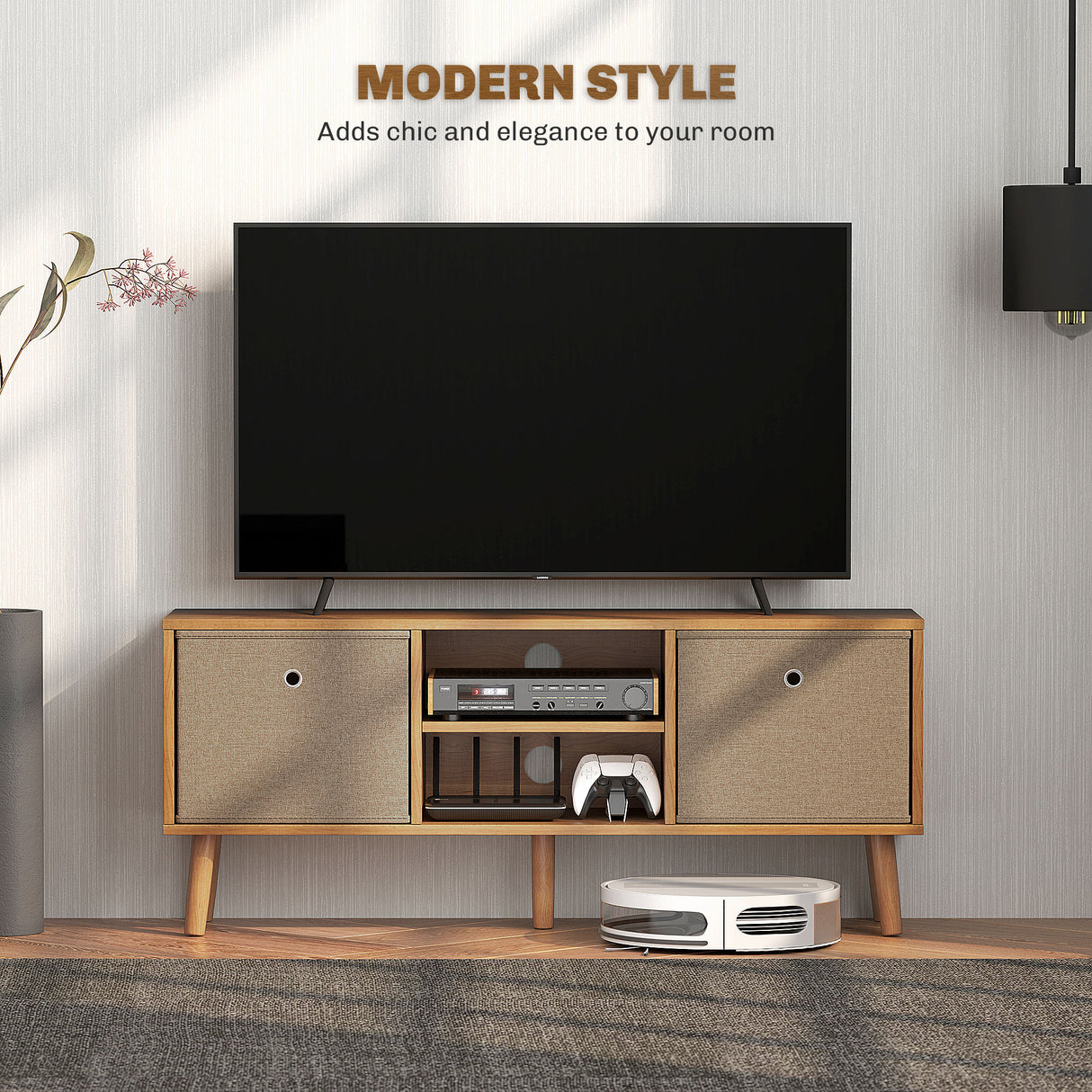 Wooden TV Stand 110cm Wide With Foldable Drawers - Velmora