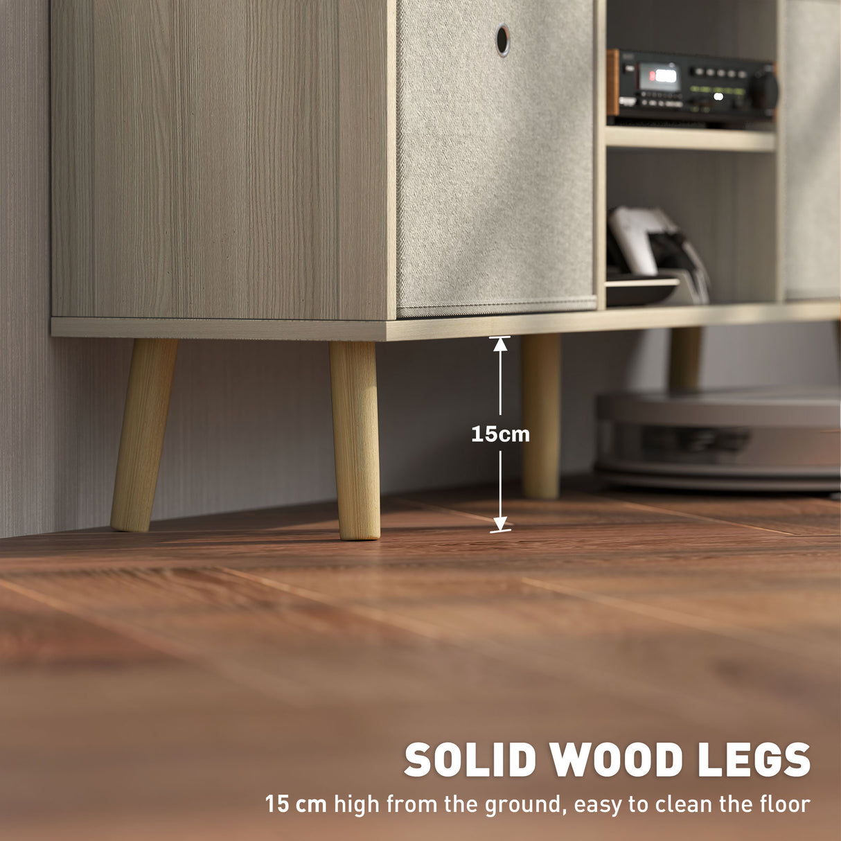Wooden TV Stand 110cm Wide With Foldable Drawers - Velmora