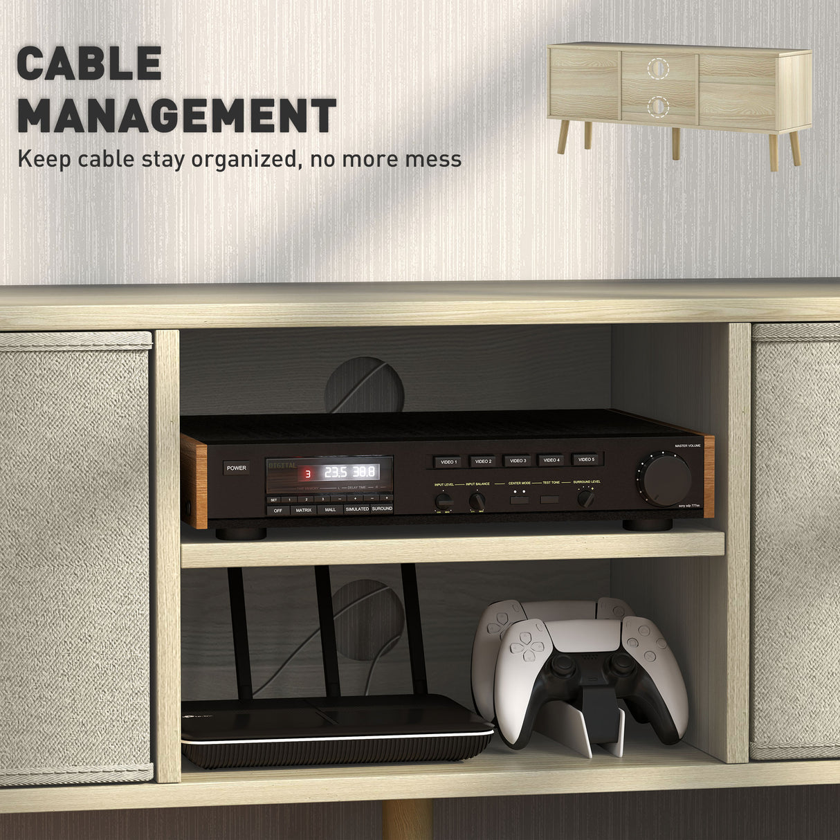 Wooden TV Stand 110cm Wide With Foldable Drawers - Velmora