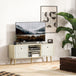 Wooden TV Stand 110cm Wide With Foldable Drawers - Velmora