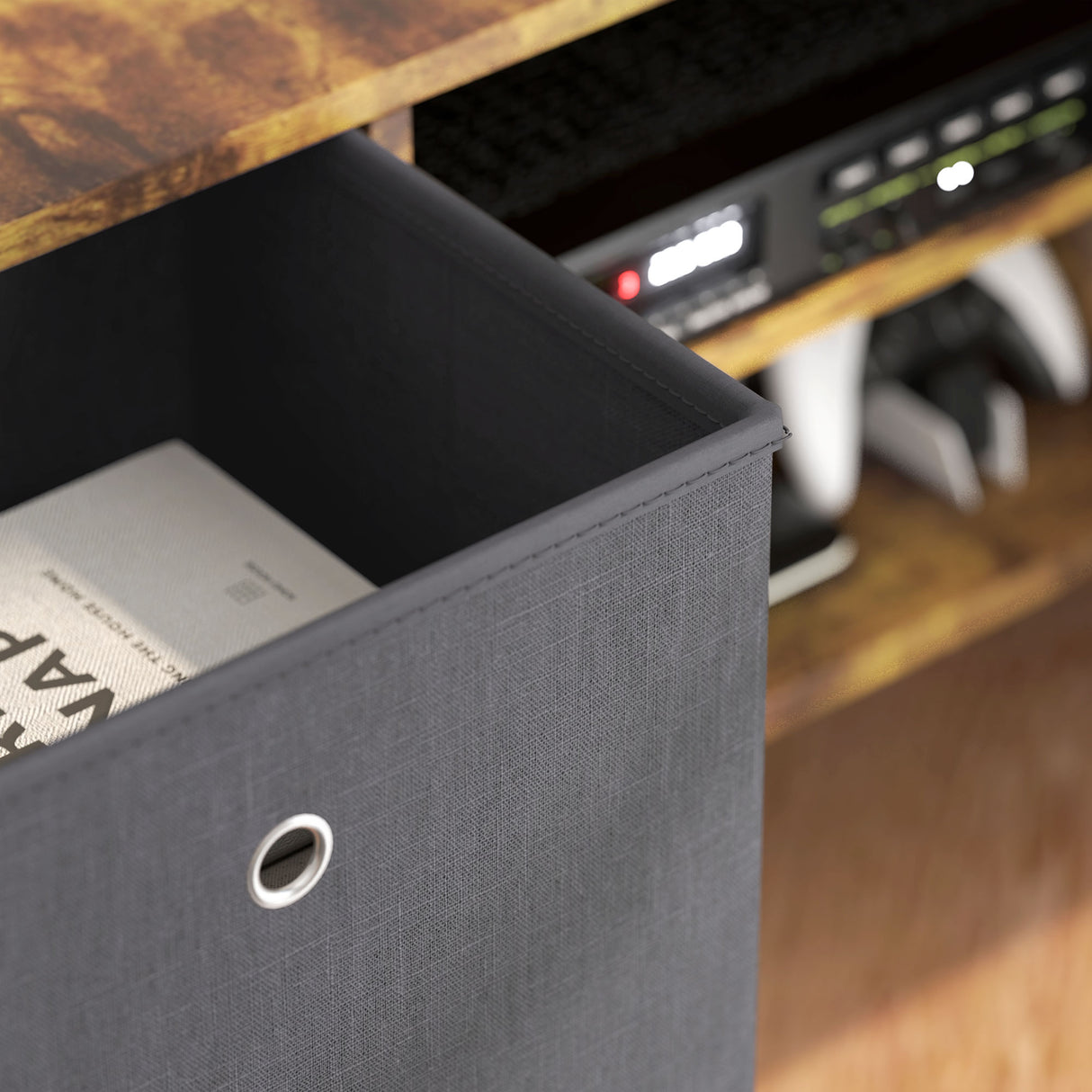 Wooden TV Stand 110cm Wide With Foldable Drawers - Velmora