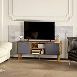 Wooden TV Stand 110cm Wide With Foldable Drawers - Velmora