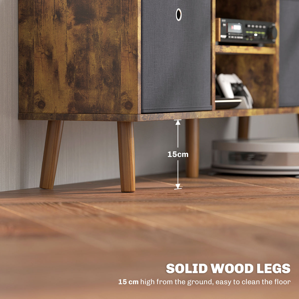 Wooden TV Stand 110cm Wide With Foldable Drawers - Velmora
