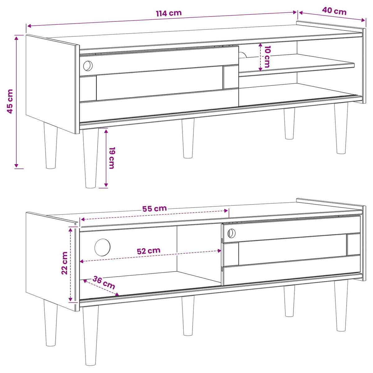 Wooden TV Stand 114m Wide With 1 Sliding Door - Bilbao