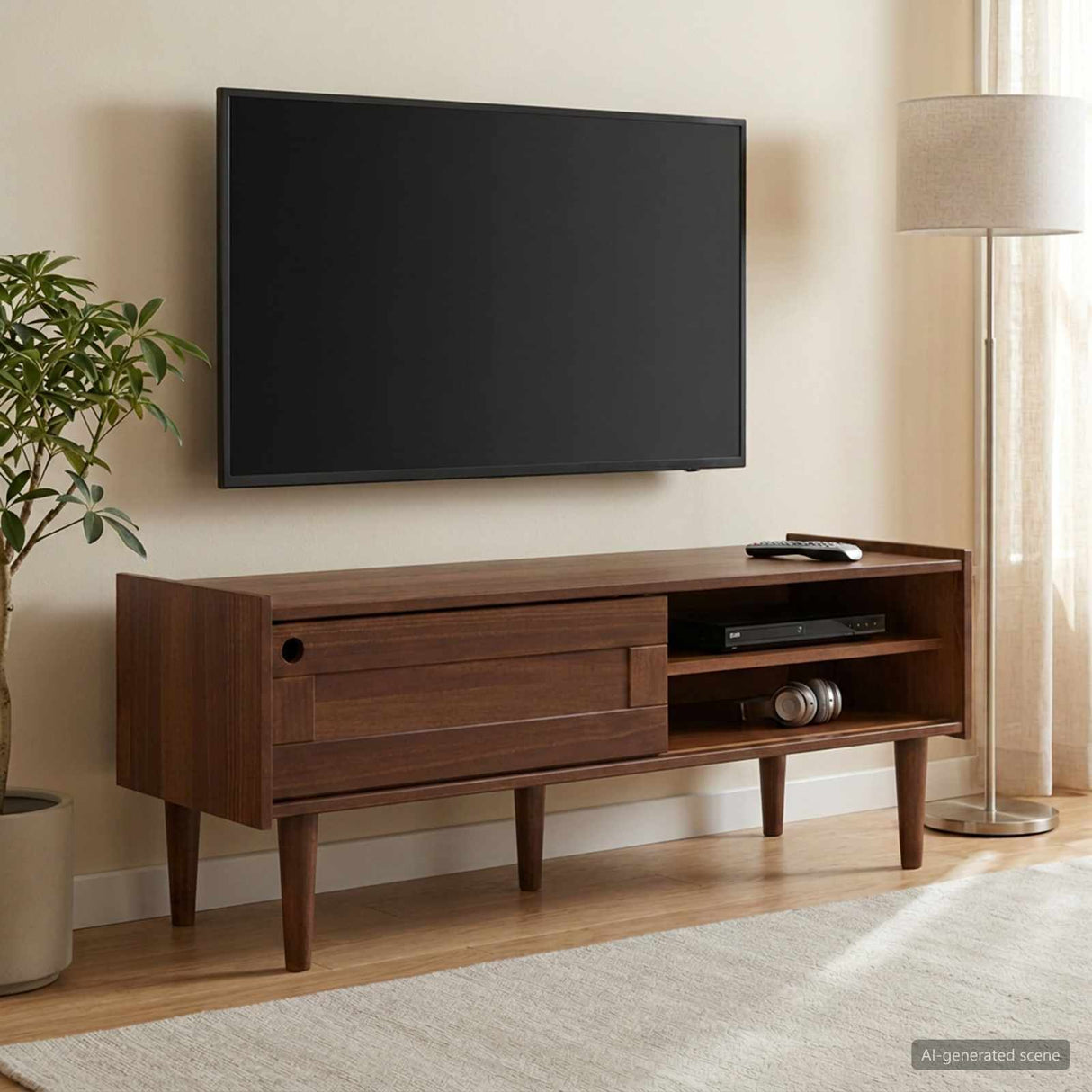 Wooden TV Stand 114m Wide With 1 Sliding Door - Bilbao