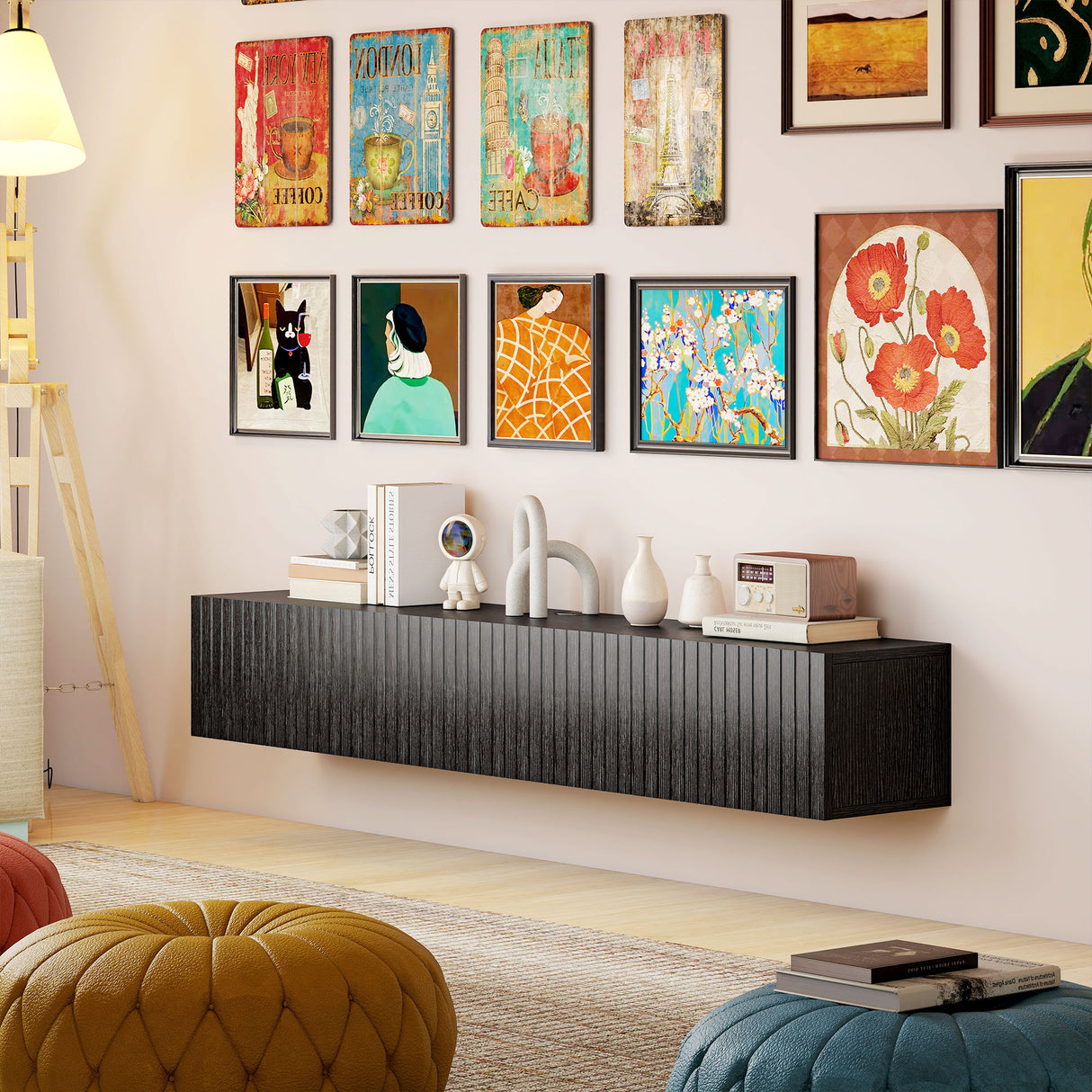 Wooden TV Stand 140cm Wide Wall Hung - Velmora