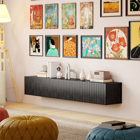 Wooden TV Stand 140cm Wide Wall Hung - Velmora