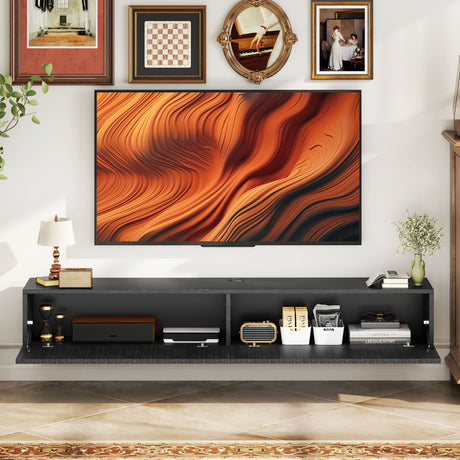 Wooden TV Stand 140cm Wide Wall Hung - Velmora