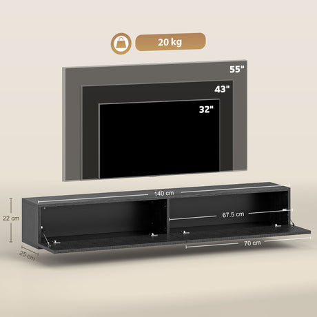 Wooden TV Stand 140cm Wide Wall Hung - Velmora