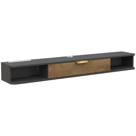 Wooden TV Stand 140cm Wide Wall Mounted With Flip Up Door - Velmora