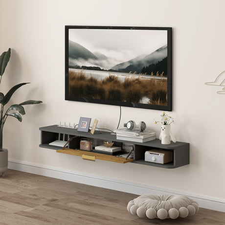 Wooden TV Stand 140cm Wide Wall Mounted With Flip Up Door - Velmora
