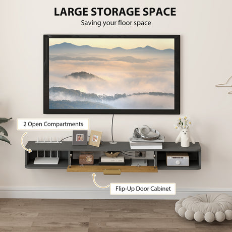 Wooden TV Stand 140cm Wide Wall Mounted With Flip Up Door - Velmora