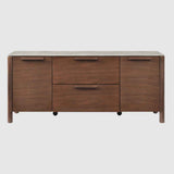Wooden TV Stand 140cm Wide With Marble Effect Glass Top And 2 Doors 2 Drawers - Willow