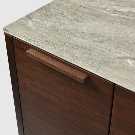 Wooden TV Stand 140cm Wide With Marble Effect Glass Top And 2 Doors 2 Drawers - Willow
