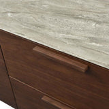 Wooden TV Stand 140cm Wide With Marble Effect Glass Top And 2 Doors 2 Drawers - Willow