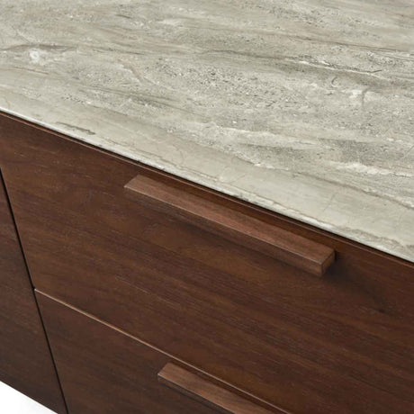 Wooden TV Stand 140cm Wide With Marble Effect Glass Top And 2 Doors 2 Drawers - Willow