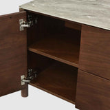 Wooden TV Stand 140cm Wide With Marble Effect Glass Top And 2 Doors 2 Drawers - Willow