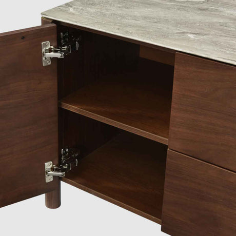 Wooden TV Stand 140cm Wide With Marble Effect Glass Top And 2 Doors 2 Drawers - Willow