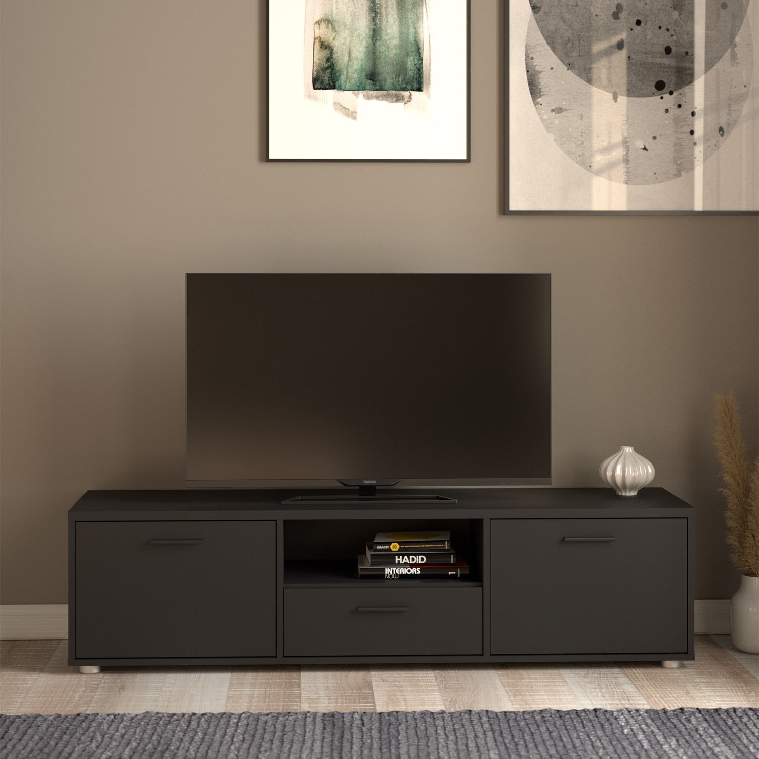 Wooden TV Stand 147cm Wide With 2 Doors And 1 Drawer - Media