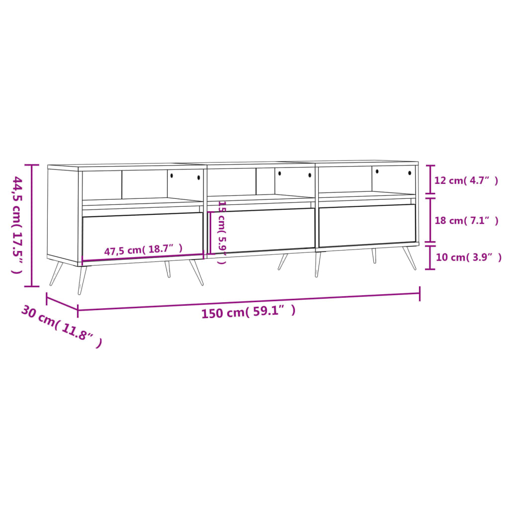 Wooden TV Stand 150cm Wide With 3 Doors - Vantage Home