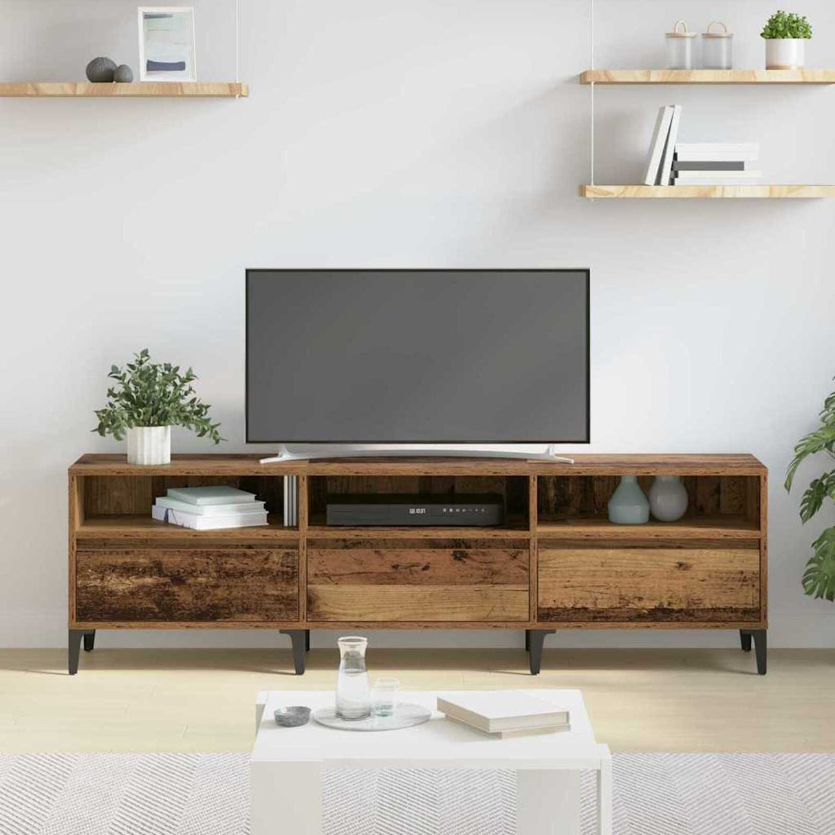 Wooden TV Stand 150cm Wide With 3 Flap Doors - Vantage Home