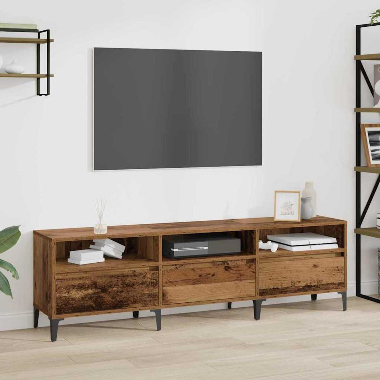 Wooden TV Stand 150cm Wide With 3 Flap Doors - Vantage Home
